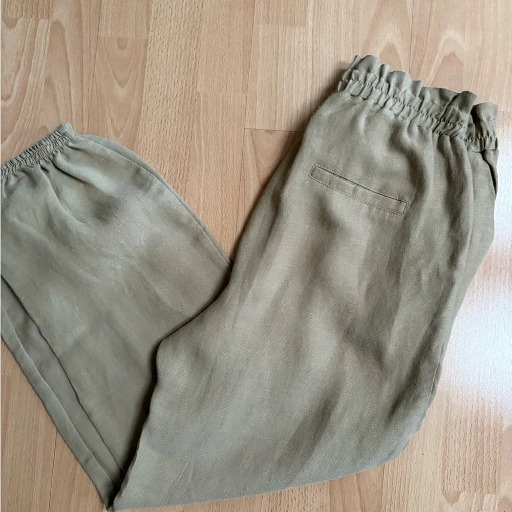 Zara Linen Blend Paperbag Tan Jogger Pants Medium